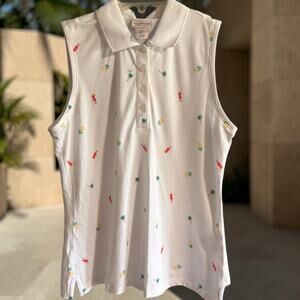 Tommy Bahama Sleeveless Polo Shirt White Tropical Pineapple Print Large NWT